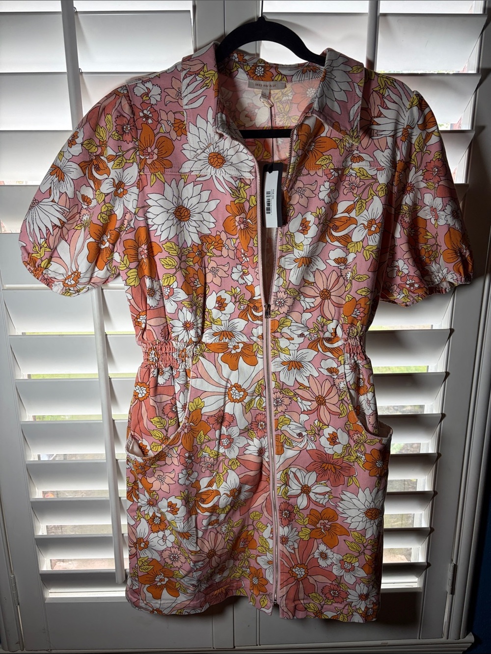 Skies Are Blue Pink Floral Zip-Front Mini Dress